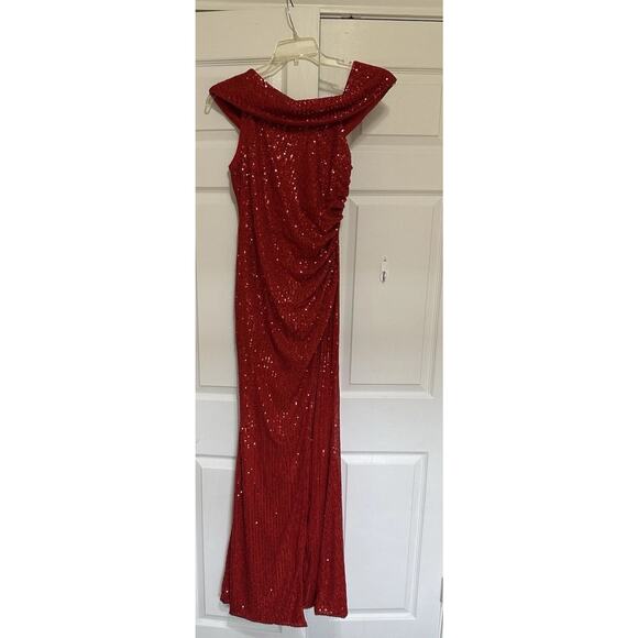 Faeriesty Red Off Shoulder Sequin Gown Women Sz M Formal Prom Birthday NYE Dress - Picture 3 of 10